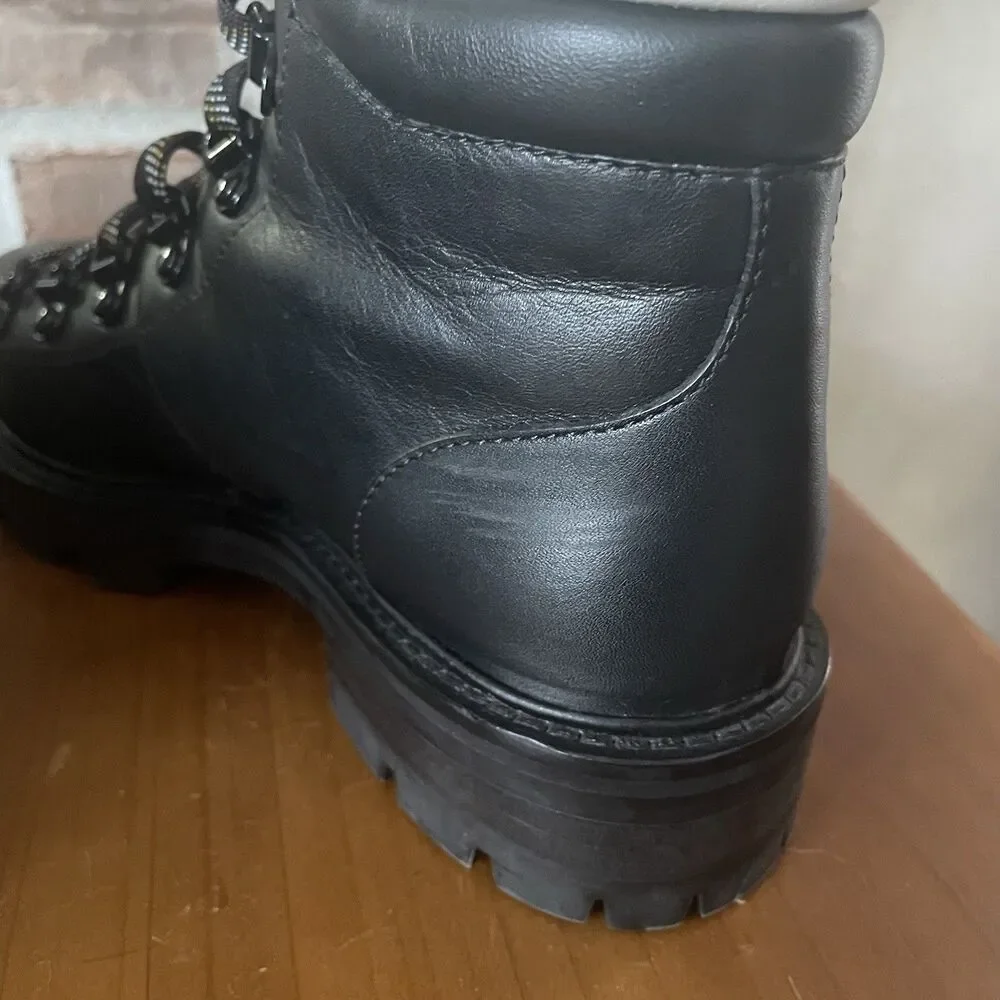 Jimmy Choo Size 7 Eshe Black Leather Hiking Ankle Combat Boots Flat Black $995